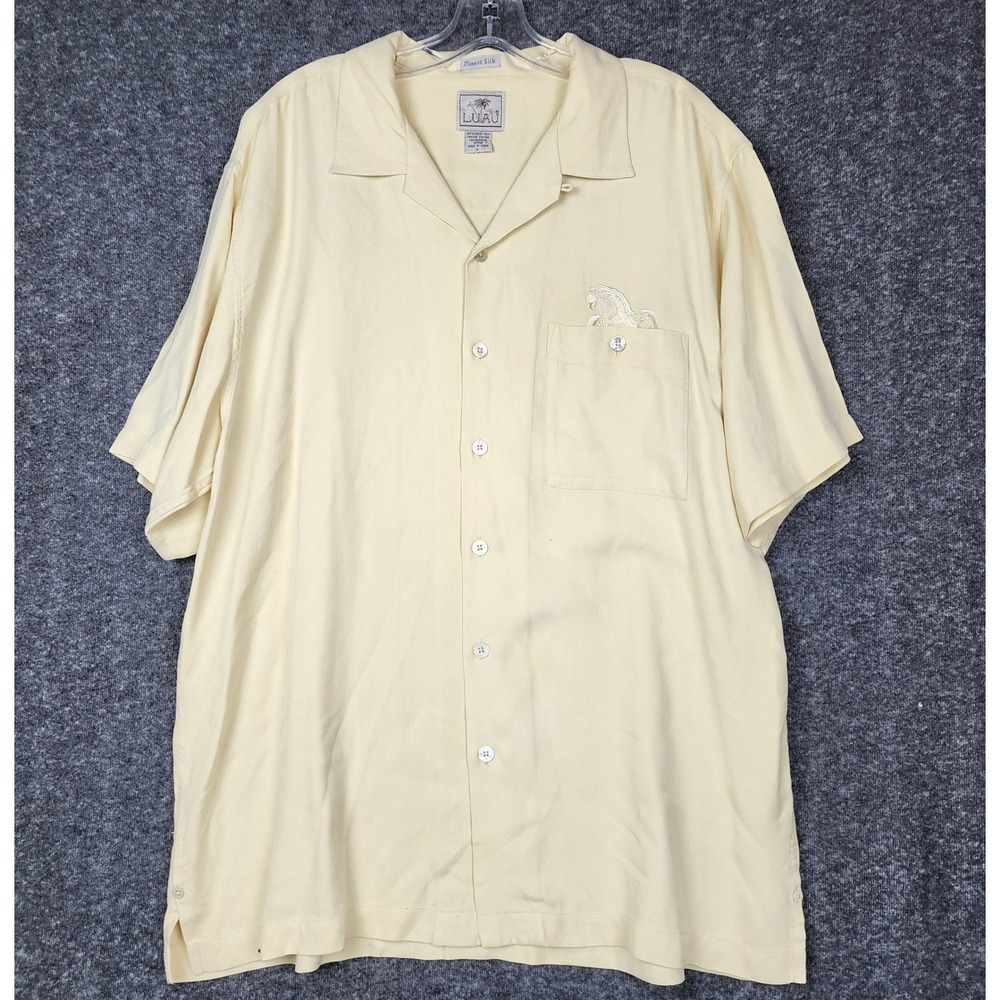 Luau Silk Camp Shirt Mens Large Polly Wants A Drink Parrot Embroidered Tropical